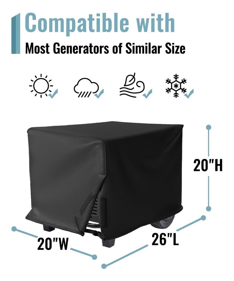SHINESTAR Universal Generator Cover 26 x 20 x 20 inch - for 3000-5000 Watt Portable Generators, for Westinghouse, Champion, WEN, DuroMax and More, Heavy Duty Waterproof 600D Polyester, Black - Image 2